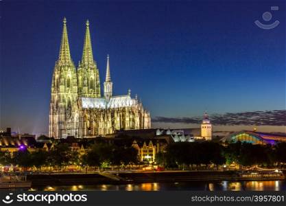 Cologne Cathedral along river rhine Germany.