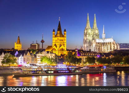 Cologne Cathedral along river rhine Germany.