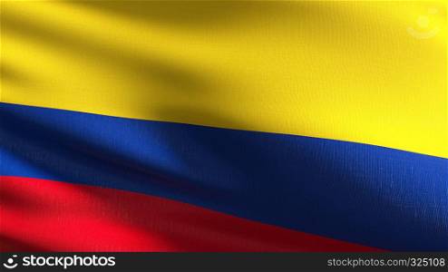 Colombia national flag blowing in the wind isolated. Official patriotic abstract design. 3D rendering illustration of waving sign symbol.