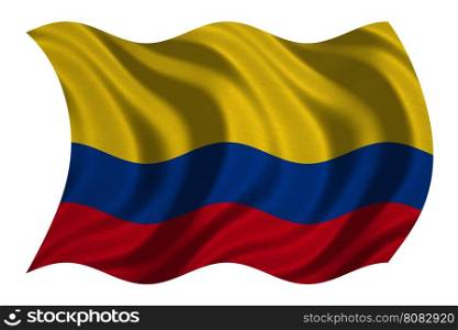 Colombian national official flag. Patriotic symbol, banner, element, background. Correct colors. Flag of Colombia with real detailed fabric texture wavy isolated on white, 3D illustration