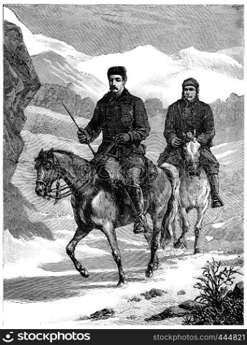 Colonel Burnaby Road to Khiva, vintage engraved illustration. Journal des Voyages, Travel Journal, (1880-81).