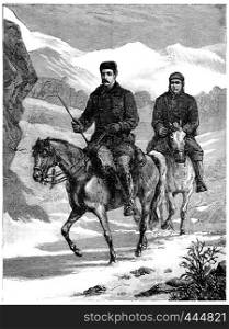 Colonel Burnaby Road to Khiva, vintage engraved illustration. Journal des Voyages, Travel Journal, (1880-81).