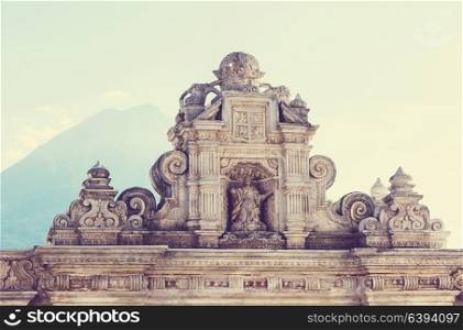 Colonial architecture in ancient Antigua Guatemala city, Central America, Guatemala