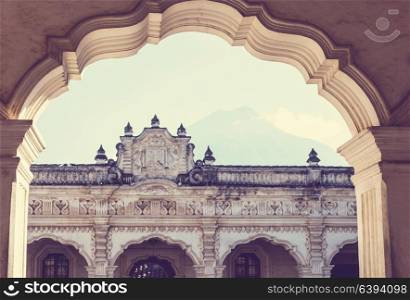 Colonial architecture in ancient Antigua Guatemala city, Central America, Guatemala
