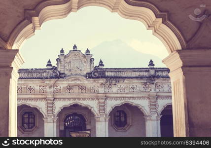 Colonial architecture in ancient Antigua Guatemala city, Central America, Guatemala