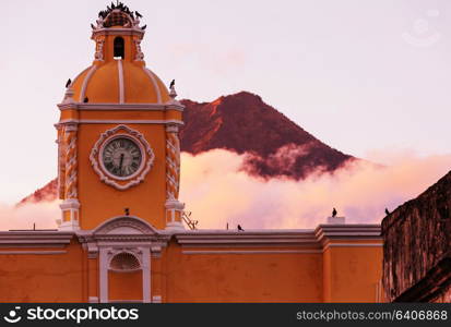 Colonial architecture in ancient Antigua Guatemala city, Central America, Guatemala