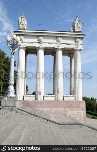 Colonnade and street lights near staircase in Volgograd, Russia
