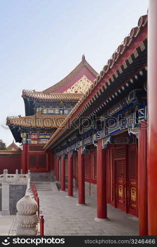 Colonnade in a building, Forbidden City, Beijing, China