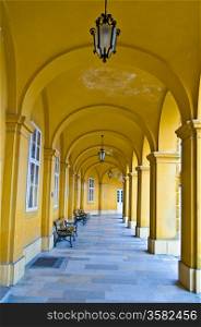 Colonnade in Schoenbrunn. old yellow Colonnade in Schoenbrunn in Vienna