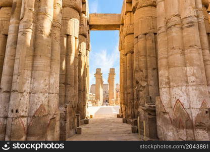 Colonnade of Luxor Temple at sunny morning, Egypt. Colonnade of Luxor Temple