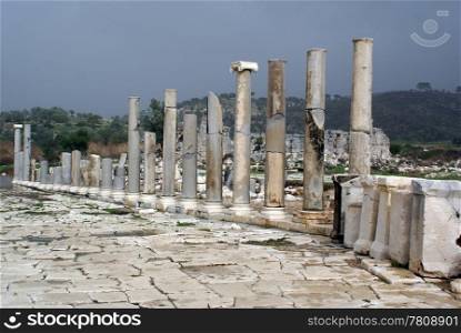 Colonnade street and ruins in Patara, Turkey