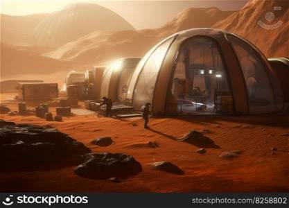 Colony base Mars planet. Rover desert. Generate Ai. Colony base Mars planet. Generate Ai