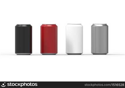 Color aluminum cans isolated on white background. 3D Rendering.