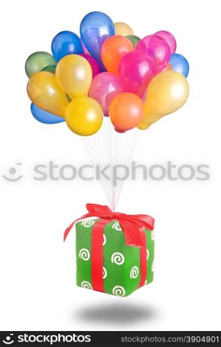 color balloons with gift isolated on white