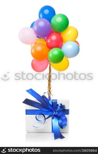 color balloons with gift isolated on white