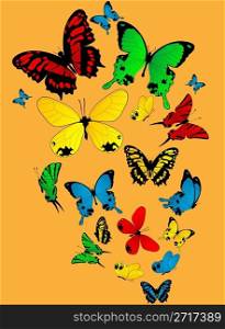 Color butterflies sketch on a light orange background