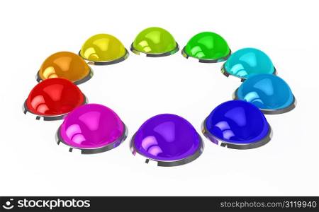 Color buttons over white background. 3d rendered image