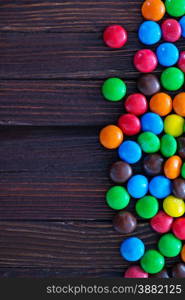 color candy on a table, background from color chocolate candy