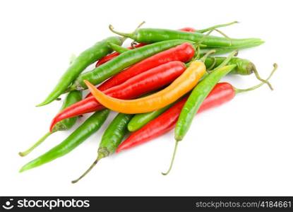 Color chilli peppers isolated on a white