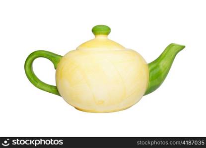 Color china teapot isolated on white.