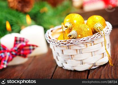 Color christmas decoration on the wooden table