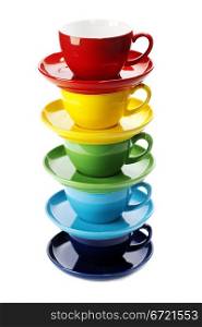 Color cups on a white background