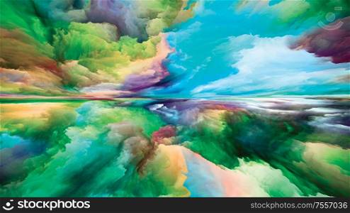 Color Dreams. Landscapes of the Mind series. Interplay of bright paint, motion gradients and surreal mountains and clouds related to life, art, poetry, creativity and imagination
