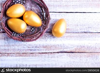 color easter eggs on a table, easter background