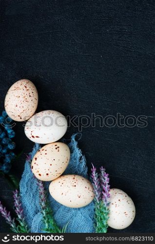 color easter eggs on the table, easter background