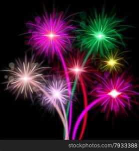 Color Fireworks Showing Explosion Background And Party
