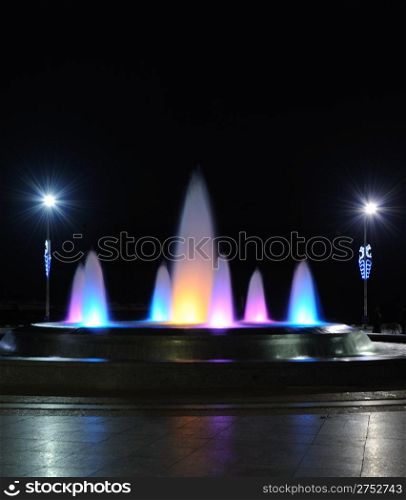 Color fountain. A night photo, light from street lanterns