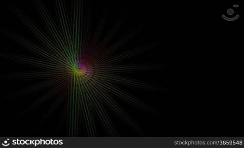 Color lines rotate and fly on a black background
