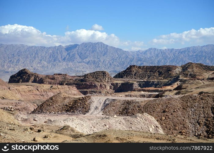 Color mineral quarry in Timna park in Negev desert, Israel