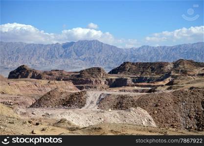 Color mineral quarry in Timna park in Negev desert, Israel