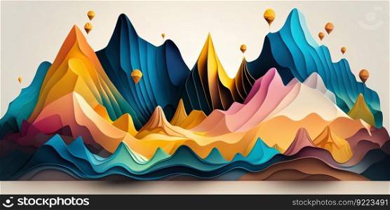 Color mountains translucent waves abstract illustration. AI generative.