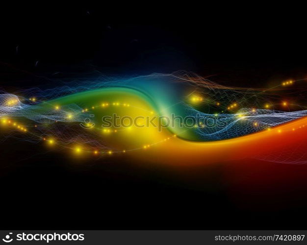 Color Oscillation. Optical Flow series. Backdrop of  color lines and lights isolated on black background to complement designs on the subject of technology, design and education