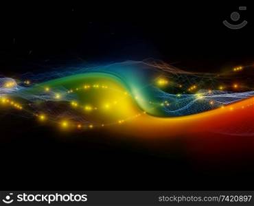 Color Oscillation. Optical Flow series. Backdrop of  color lines and lights isolated on black background to complement designs on the subject of technology, design and education