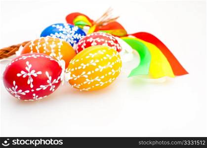 Color Painted Easter Eggs on White Background