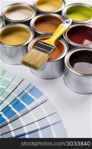 Color palette, can background. Paint cans color palette