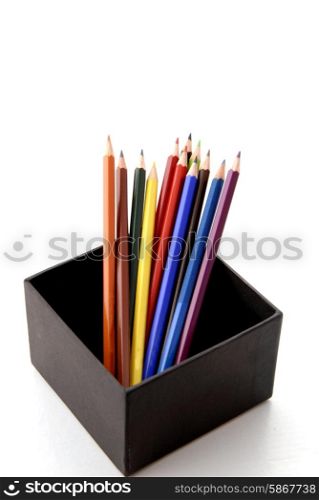 color pencils aligned and isolated on white