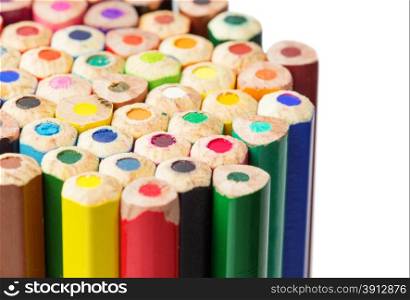 Color pencils close-up photo, isolated on white
