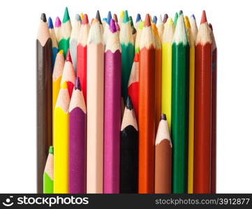 Color pencils close-up photo, isolated on white