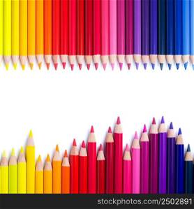 Color pencils in a row, isolated on white with copy space