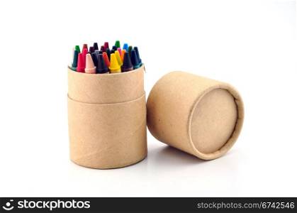 color pencils in cardboard box