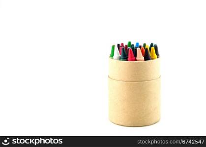 color pencils in cardboard box
