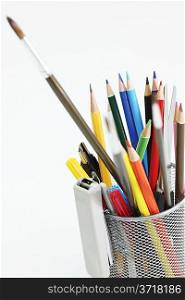 Color pencils in desk organizer