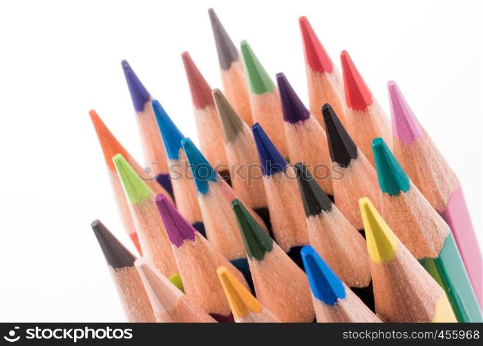 Color pencils of various color on a white background