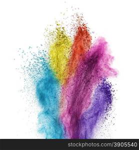 Color powder explosion isolated on white background