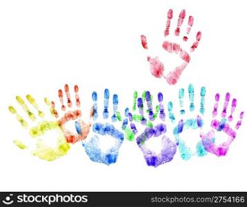 Color print of human hands.Concept of voting.The detailed image. It is isolated on a white background