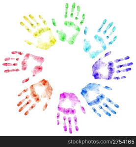 Color print of human hands. The detailed image. It is isolated on a white background